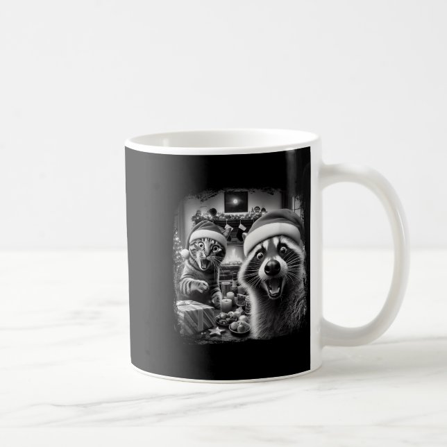 Racoon Santa Funny Cat Taking Selfie Christmas Xma Kaffeetasse (Rechts)