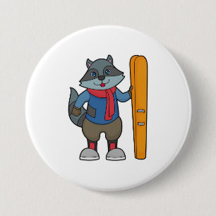 Racoon Skier Ski Button
