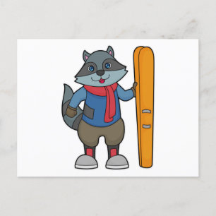 Racoon Skier Ski Postkarte