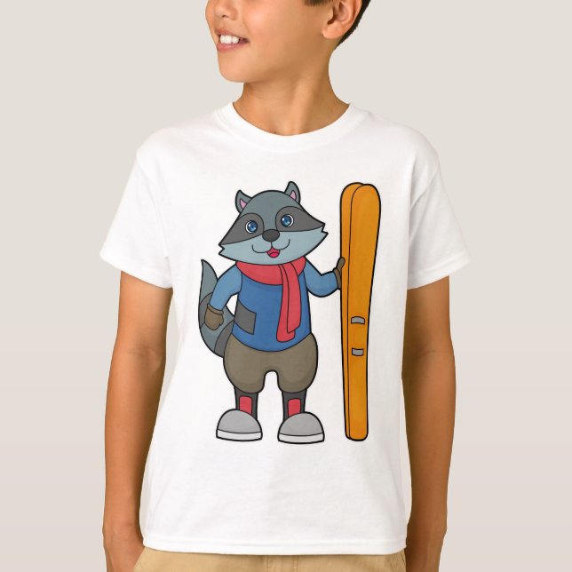 Racoon Skier Ski T-Shirt (Vorderseite)