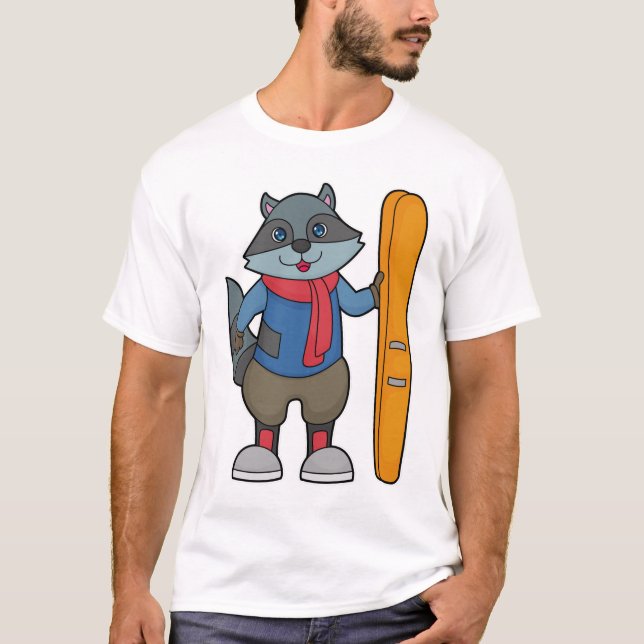 Racoon Skier Ski T-Shirt (Vorderseite)