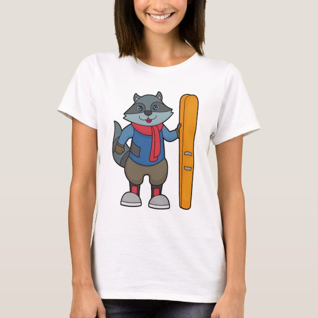 Racoon Skier Ski T-Shirt (Vorderseite)