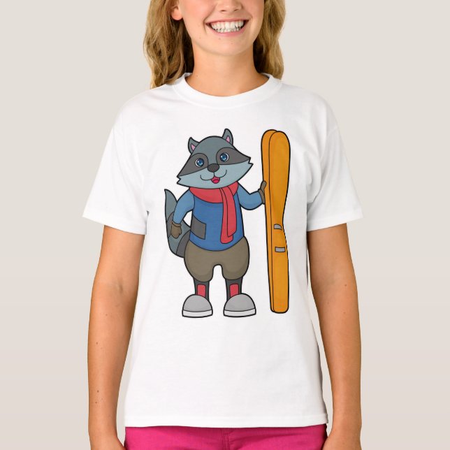 Racoon Skier Ski T-Shirt (Vorderseite)