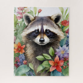 Racoon Watercolor Floral Portrait Puzzle