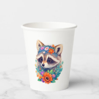 Racoon with Flowers Pappbecher