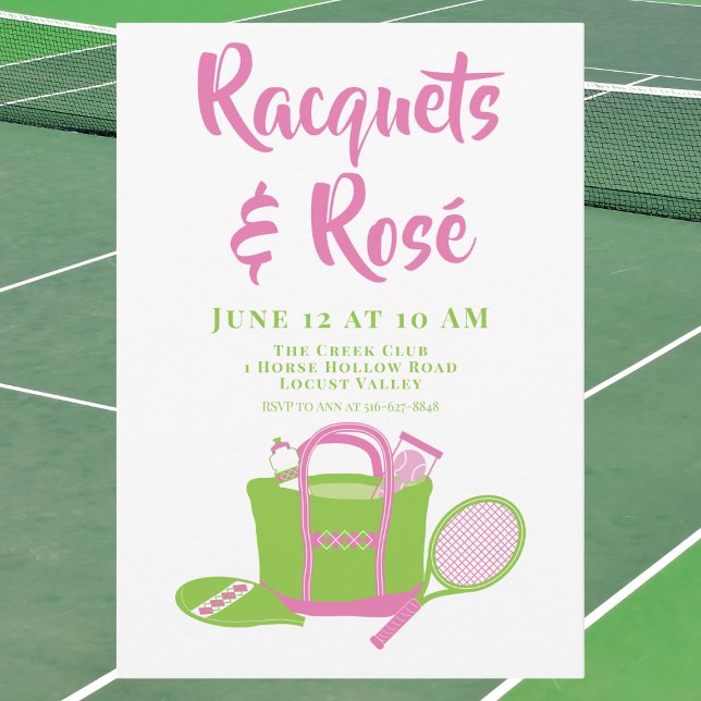 Racquets & Rosé Tennis Party Preppy Ladys Day Einladung (Von Creator hochgeladen)