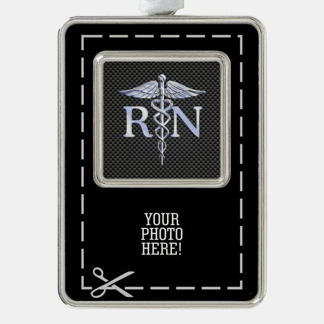 Racy Registered Nurse RN Silver Caduceus Snakes Rahmen-Ornament Silber (Vorderseite)