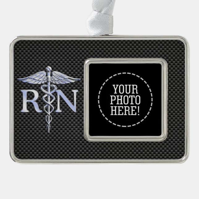 Racy Registered Nurse RN Silver Caduceus Snakes Rahmen-Ornament Silber (Vorderseite)