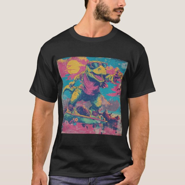 Rad 80s Dino Skater with Shades T-Shirt (Vorderseite)