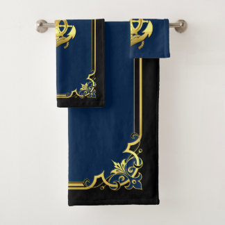 Rad/Anker-blaue/goldene Hand des Schiffes Badhandtuch Set