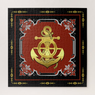 Rad/Anker des Schiffes, ziegelrot/gold/silber Puzzle