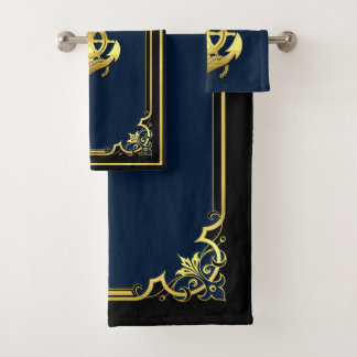 Rad/Ankerschiff des Schiffes — blau-gold Badhandtuch Set