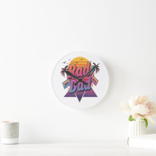 Rad Dad – Retro 80er Neon Style für coole Väter Runde Wanduhr