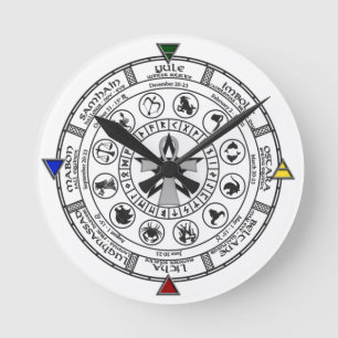 Rad der Jahr-Tierkreis Sabbats Runen Runde Wanduhr