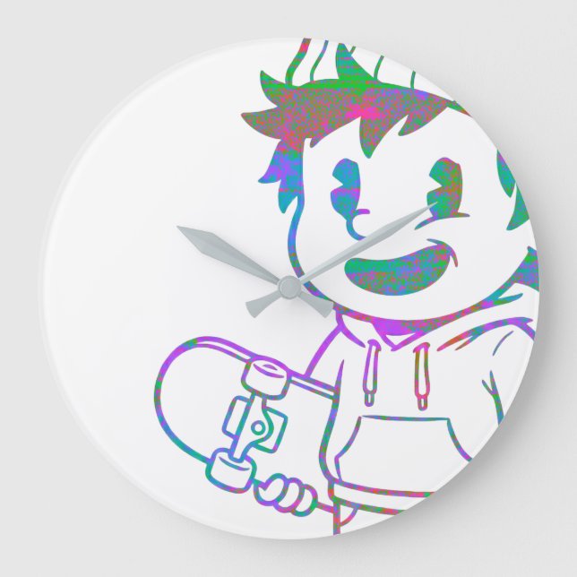 Rad Orange: Skater Boy Retro Große Wanduhr (Vorderseite)