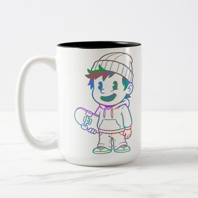 Rad Orange: Skater Boy Retro Zweifarbige Tasse (Links)