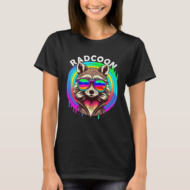 Rad Racoon Radcoon  Animal Sunglasses 80 s Retro S T-Shirt (Vorderseite)