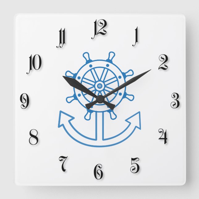 Rad und Anker des Schiffes Quadratische Wanduhr (Vorderseite)