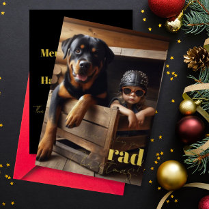 Rad Weihnachten Individuelle Hunde- und Biker-Girl Folien Feiertagskarte