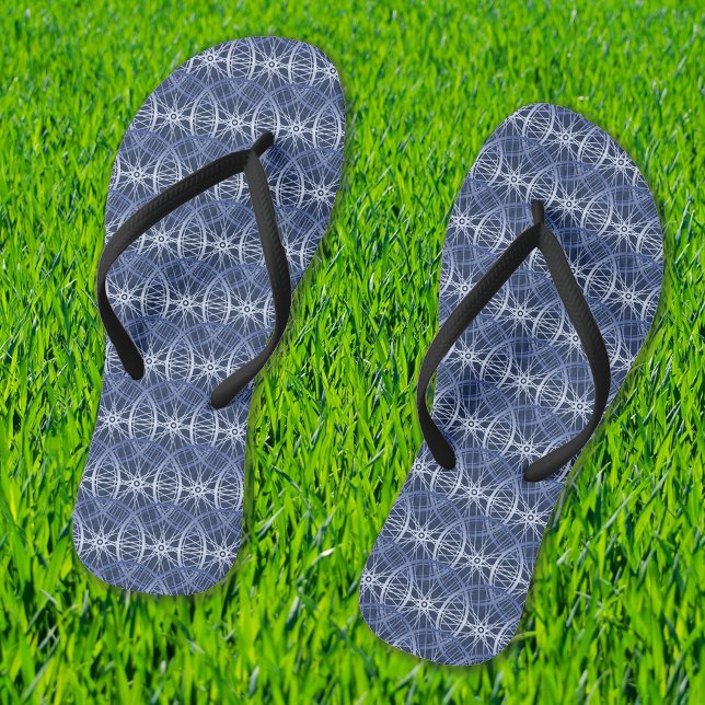 Radblaumuster Flip Flops (Showing narrow black straps option)