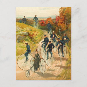 Radeln durch die Landschaft auf Hochrädern Postkarte