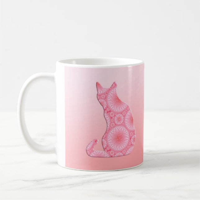 "Räder der hellen" Katze - Korallenrosa Kaffeetasse (Links)