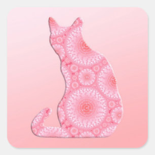 "Räder des Lichts" Katze - Korallenrosa Quadratischer Aufkleber