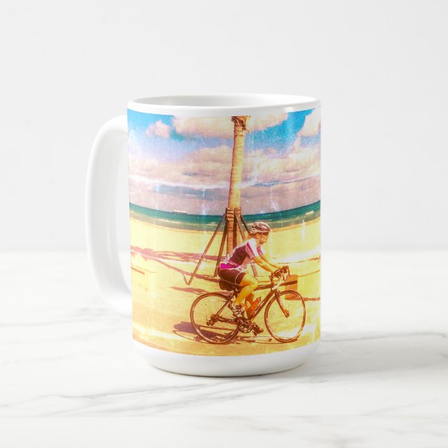 Radfahren am Strand Kaffeetasse (Vorderseite Links)