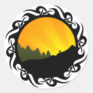 Radfahren : Bergbahn : Runder Aufkleber