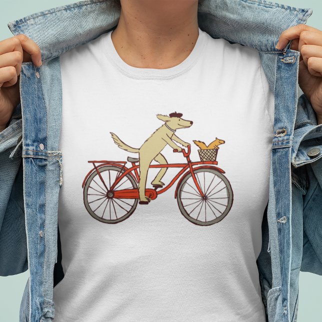 Radfahren Hund und Eichhörnchen Spaß Tierkunst Whi T-Shirt (Von Creator hochgeladen)