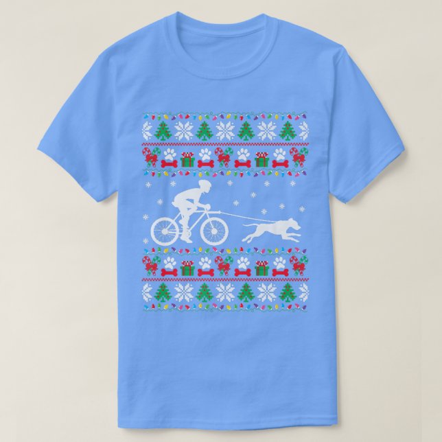 Radfahren mit Hunden Ugly Christmas Sweater Xm T-Shirt (Design vorne)
