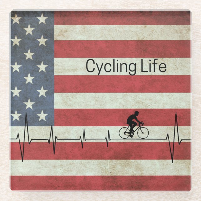 Radfahren, US Flagge Glasuntersetzer (Vorderseite)