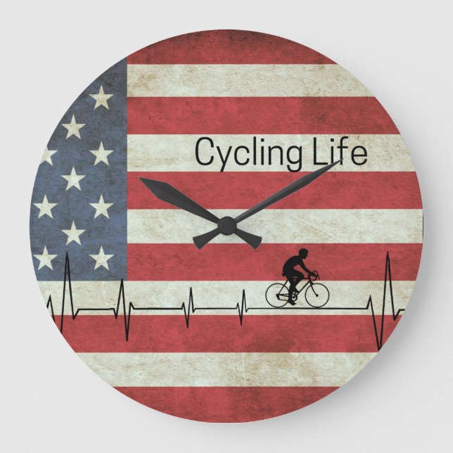 Radfahren, US Flagge Große Wanduhr (Vorderseite)
