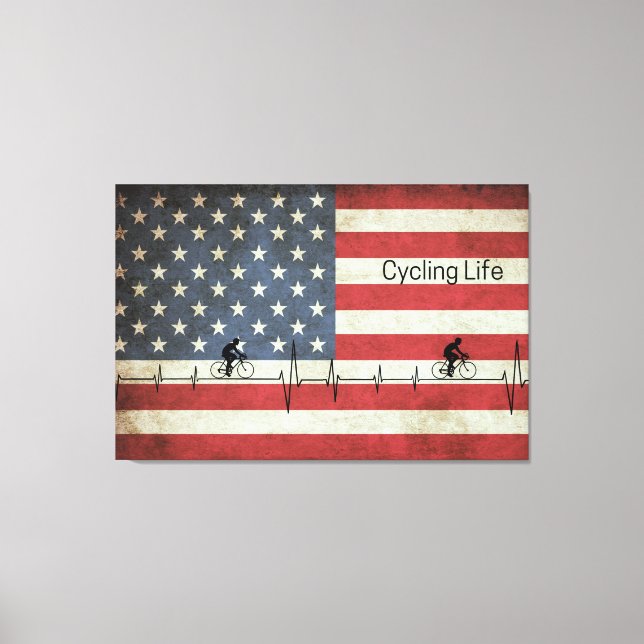 Radfahren, US Flagge Leinwanddruck (Vorderseite)
