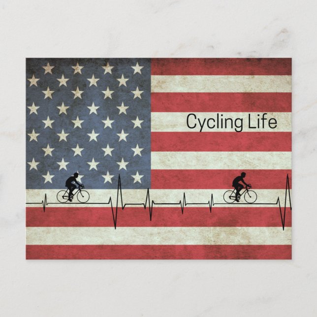 Radfahren, US Flagge Postkarte (Vorderseite)