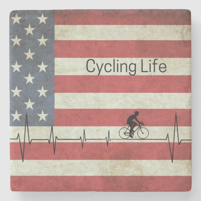 Radfahren, US Flagge Steinuntersetzer (Vorderseite)