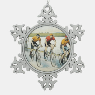 Radfahrende alte Spitzenschule Schneeflocken Zinn-Ornament