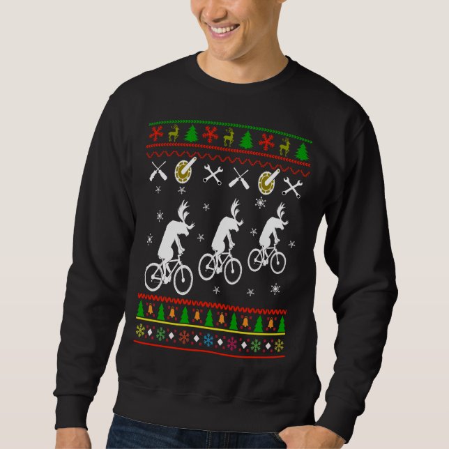 Radfahrende hässliche Weihnachtsstrickjacke Sweatshirt (Vorderseite)