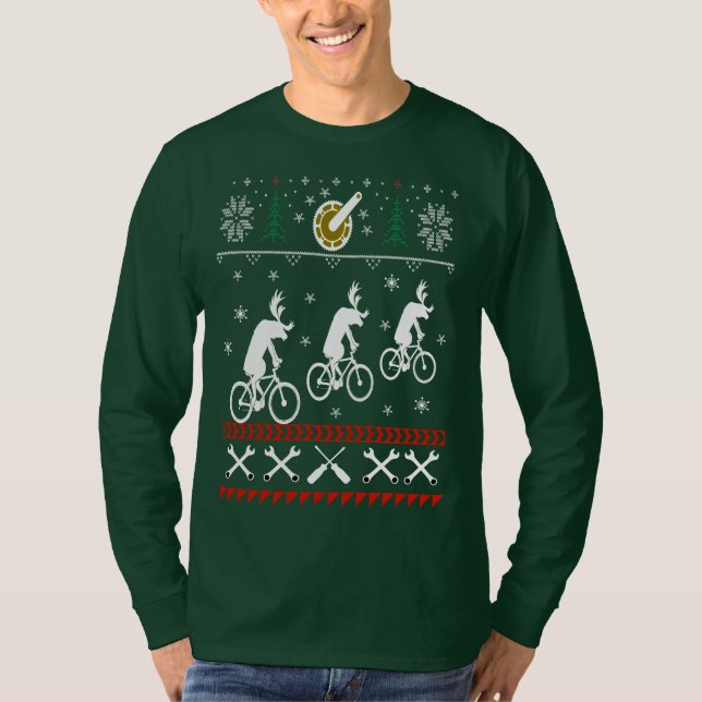 Radfahrende hässliche Weihnachtsstrickjacke T-Shirt (Vorderseite)