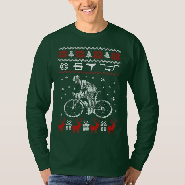 Radfahrende hässliche Weihnachtsstrickjacke T-Shirt (Vorderseite)