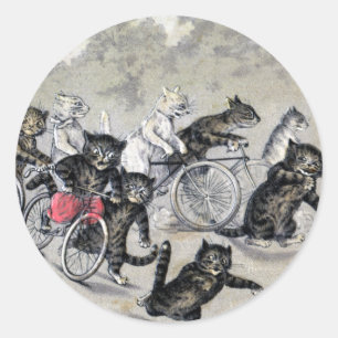 Radfahrende Katzen Runder Aufkleber