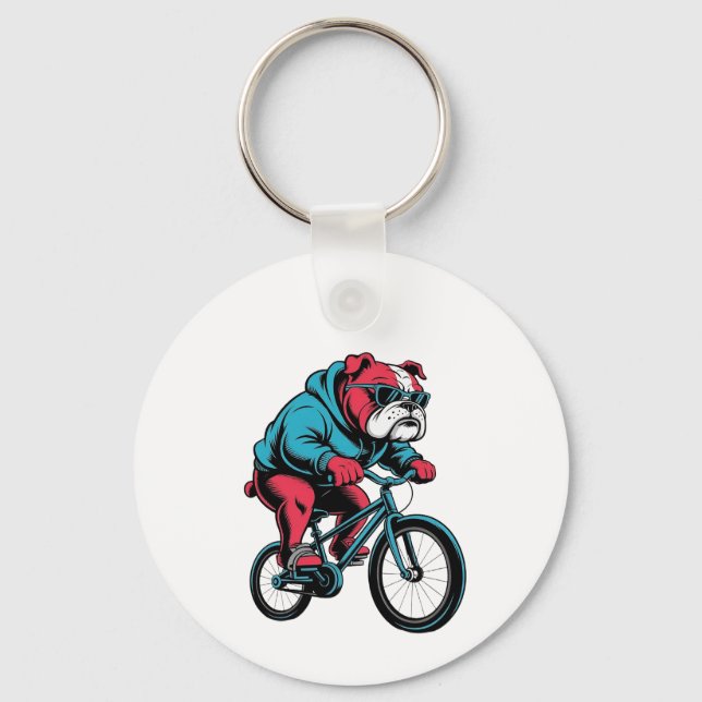Radfahrender Bulldogge Schlüsselanhänger (Vorderseite)