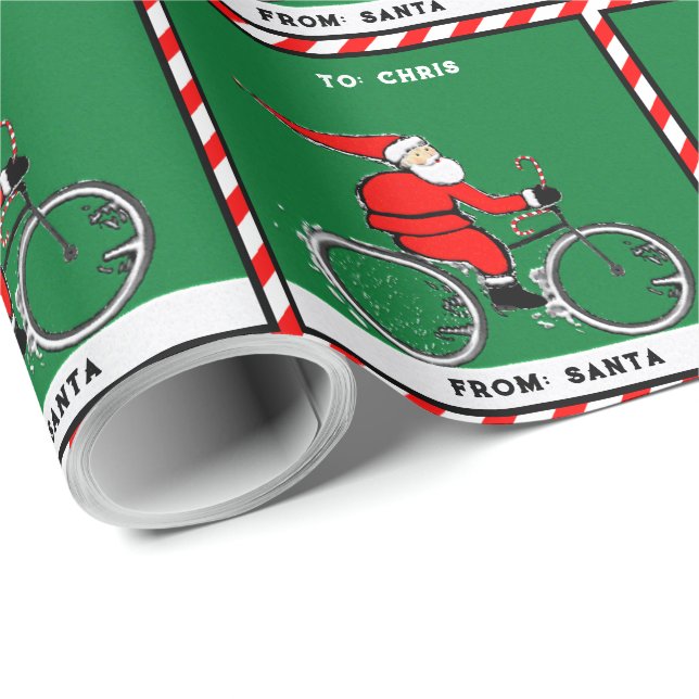 Radfahrender Weihnachtsmann Geschenkpapier (Rolleneckpunkt)