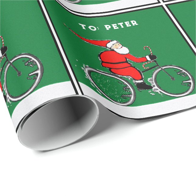 Radfahrender Weihnachtsmann Weihnachtsgeschenk Geschenkpapier (Rolleneckpunkt)