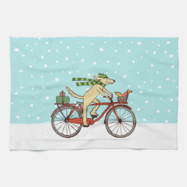 Radfahrenhunde-und Eichhörnchen-Winterurlaub Geschirrtuch