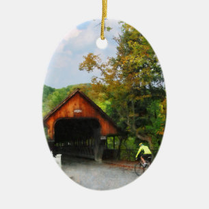 Radfahrer an der Middle Bridge Woodstock VT Keramikornament