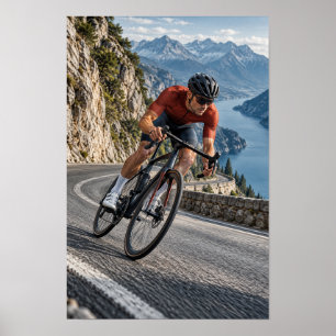 Radfahrer auf windungsreicher Bergstraße Radfahren Poster
