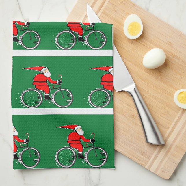 Radfahrer-Weihnachts-Küchenhandtuch Geschirrtuch (Viertel Falte)