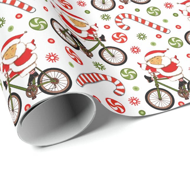 Radfahrer Weihnachts-Wrapping Papier Geschenkpapier (Rolleneckpunkt)