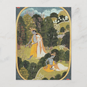 Radha and Krishna walking in a grove Postkarte